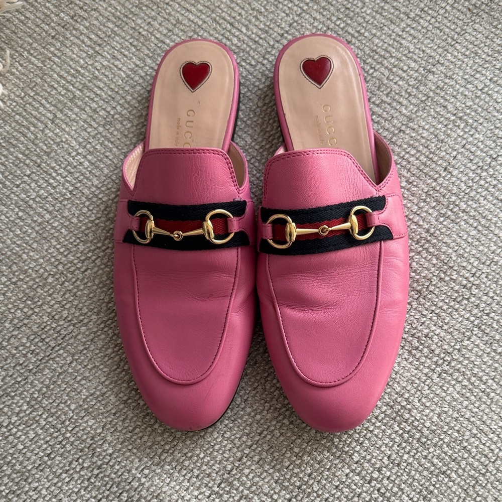 Gucci Pink Mules with Gold Accents